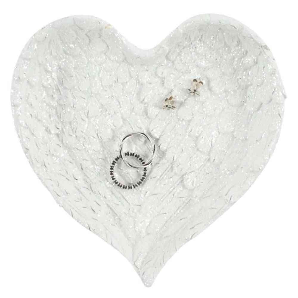 Something Different - Glitter Heart Shaped Angel Wing Wanddekoration - Weiß